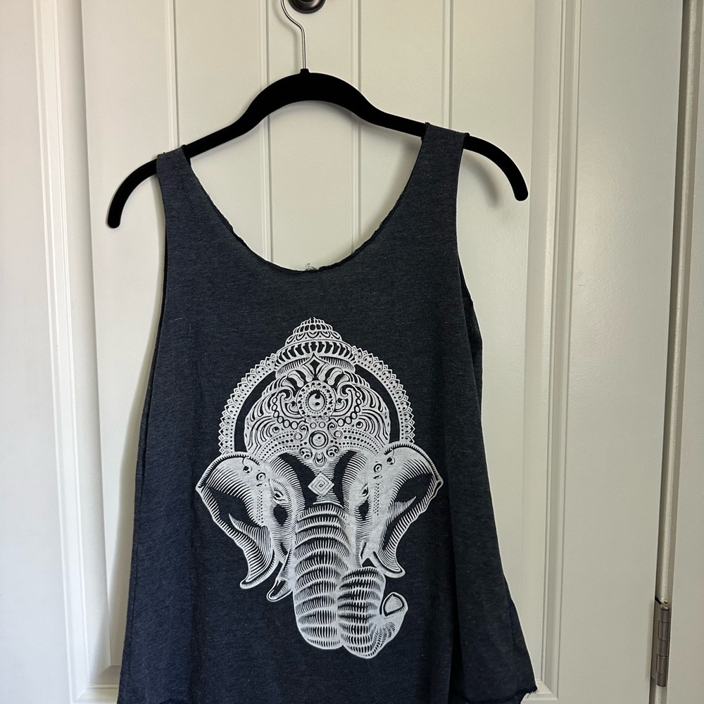 Elephant Print Gray Tank Top Thai Thailand Yoga